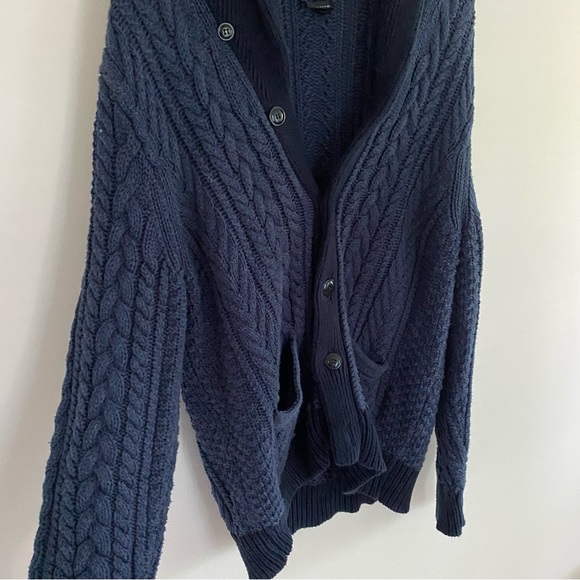 J Crew Navy Shawl Neck Cable Knit Cardigan - Picture 3 of 4